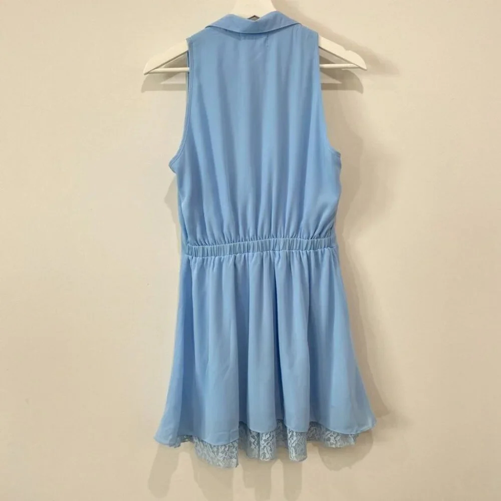 Love By Bayo Women's Med Blue Lace Fitted Flare Dress in Baby Blue NWT Lined - Picture 5 of 16